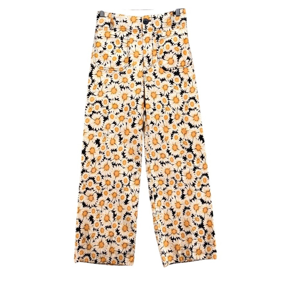 Maeve The Colette Pants Womens 27 4 Yellow Daisy Floral Wide Leg Crop Retro